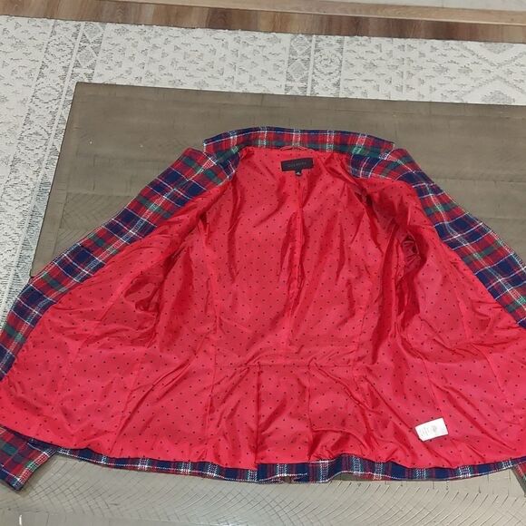 Talbots Red Blue Tartan Plaid Wool Blazer Sz 10 - Picture 10 of 10